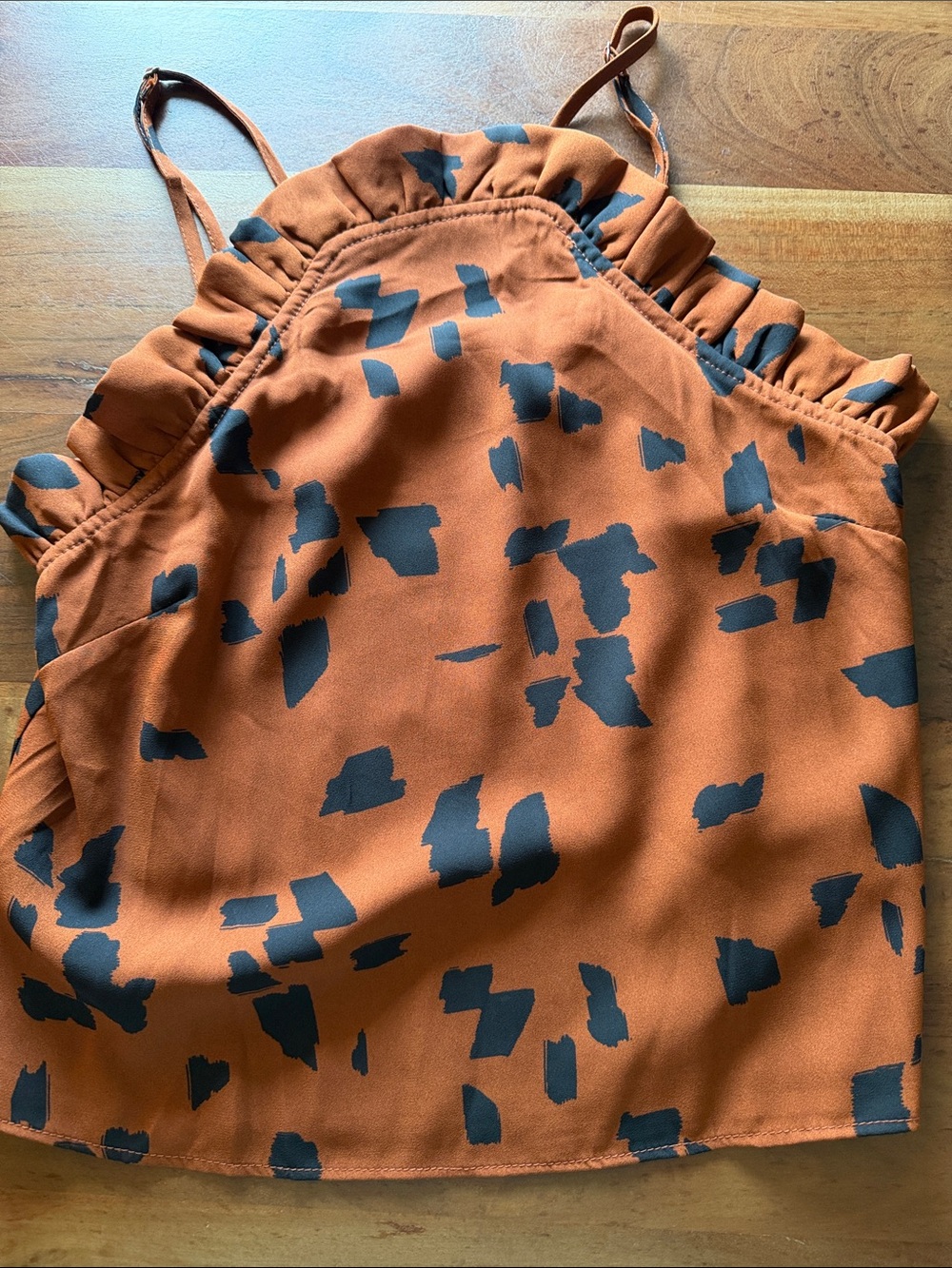 Buddy Love Rust Orange & Black Abstract Ruffle Cami